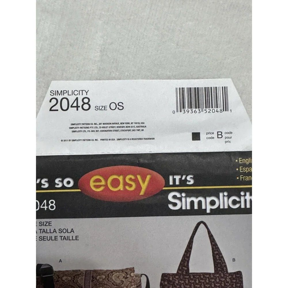 Simplicity 2048 Sewing Pattern Crafts Easy Messenger Bag Purse